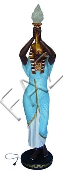 Antique egyptian woman in a blue with torch figure decorative lamp sculpture 188cm