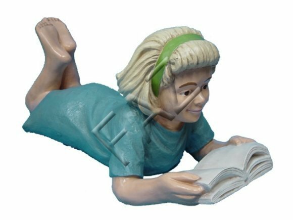 Decor figure designed as lying girls in a blue dress reading a book 70x32cm