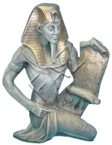 Sitting ancient pharaoh with a scroll deco figure in silver gold colored 52cm