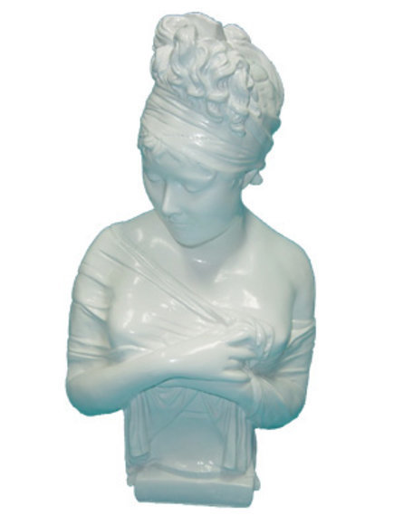 Gloss full white colored deco figure designed as a classic style lady bust 52cm