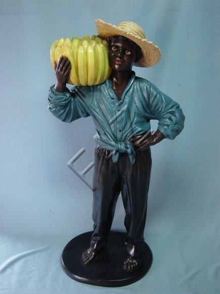 Deco sculpture designed as boy gardener with a hat & bananas 117x57cm