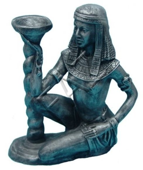 Silver colored deco figure of an ancient egyptian servant holding a cup 45cm