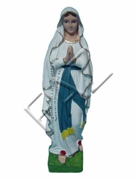 Decorative sculpture designed as praying mother mary in white blue dress 30cm