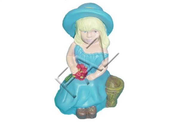 Decorative sculpture designed as a sitting blond girl in a blue dress 18cm