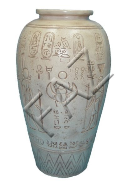 Ancient egyptian deco figure of a milk colored vase with hieroglyphs 63cm