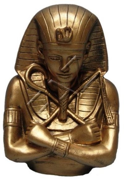 Golden colored deco figure of an ancient egyptian pharaoh tutankhamun looking down 36cm