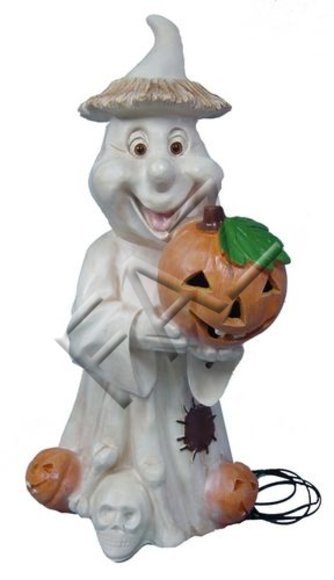 Decor lighting designed as a halloween white boogie figure with a orange pumpkin 75cm