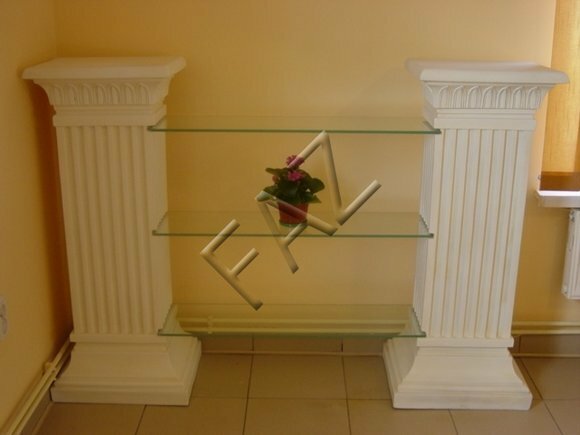 Decorative sideboard with 3 glass shelves & antique style white columns 101x147x35cm