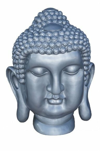 Full silver gloss colored deco figure of buddha head bust 90x67x60cm