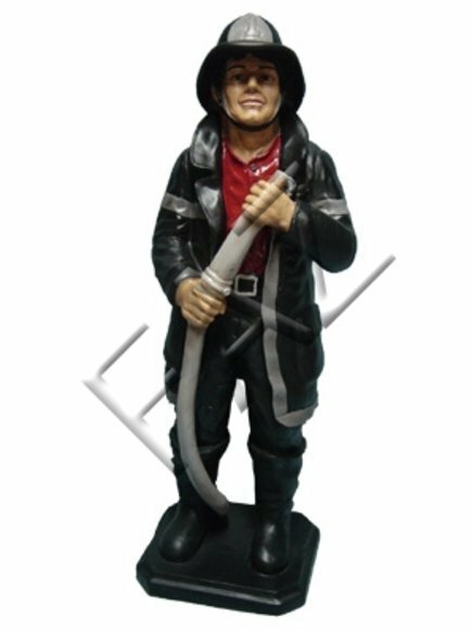 Fireman in black suit with a firehose decorative colorful sculpture 91cm