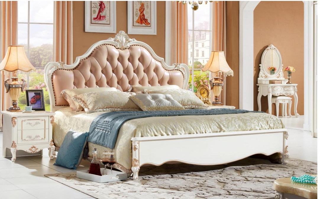 Double Bed Chesterfield Bedroom Beds Furniture Baroque Rococo 3pcs