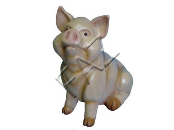 Decorative light pink colored gloss sitting piglet sculpture 54x55cm c177