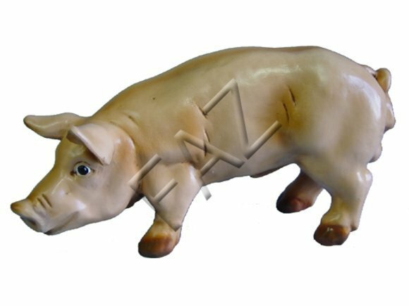 Decorative sculpture designed as light gloss pink colored pig figure 20x42cm c197