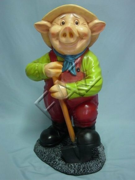 Old pig gardener with a shovel decorative garden sculpture 85cm height c219