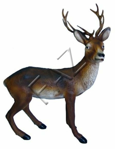 Motley brown white original colored decorative sculpture of a deer with horns 97x74cm