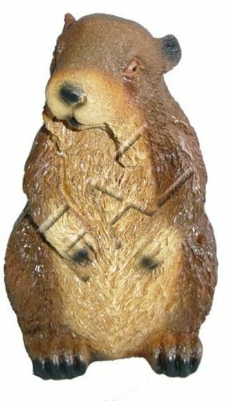 Decorative sculpture designed as motley brown colored beaver on two legs 23cm height