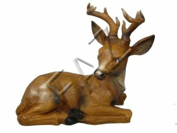 Decorative sculpture designed as a resting light brown colored deer with horns 42x43cm