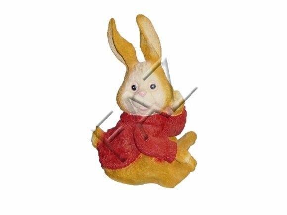 Little bunny in orange motley colored with red jacket decorative sculpture 50cm height c257