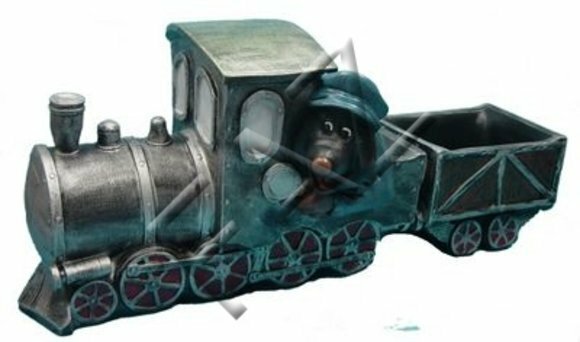 Full black colored decorative figure of mole miner on a traktor carrying a trolley C259