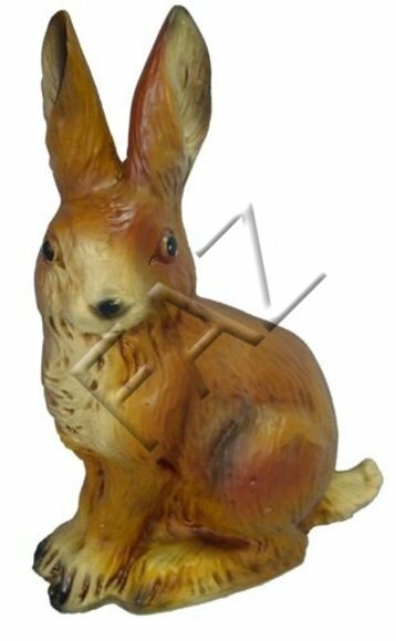 Decorative sculpture designed as motley brown beige sitting bunny 31cm height c354