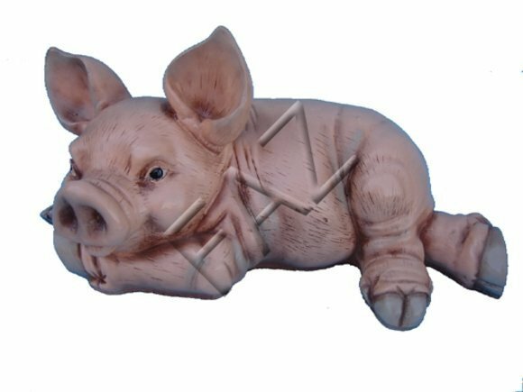 Decorative sculpture designed as light pink colored resting piglet 20x37cm c374