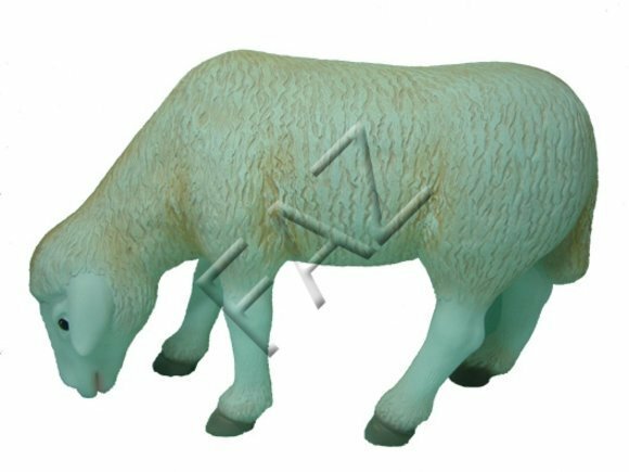 Decorative sculpture designed as white colored eating standing lamb 65x100cm