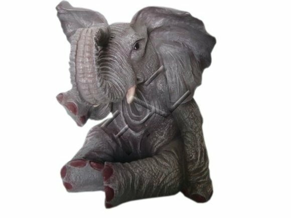 Dark grey colored decorative garden sculpture of sitting elephant figurine