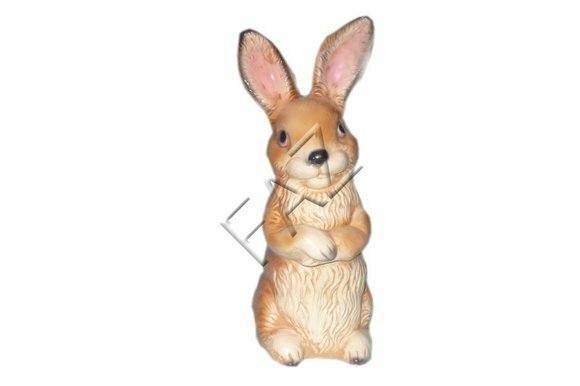 Decorative sculpture designed as gloss motley beige colored rabbit c519