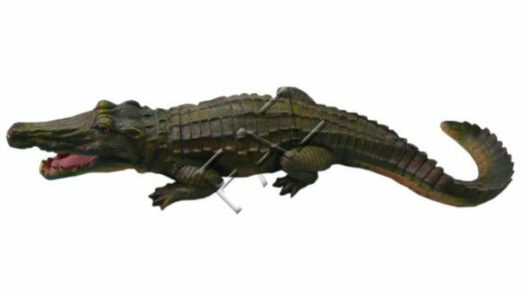 Dark green colored decorative sculpture designed as a crocodile figure 13x22x72cm