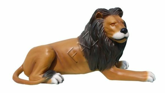 Gloss original colored decorative sculpture designed as resting lion 70x62x145cm