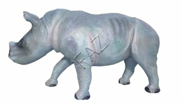 Decorative garden sculpture designed as an original colored grey rhino 76x50x143cm