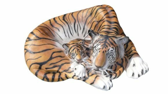 Decorative sculpture designed as an original colored resting tigress with tiger cub 40x110x100cm