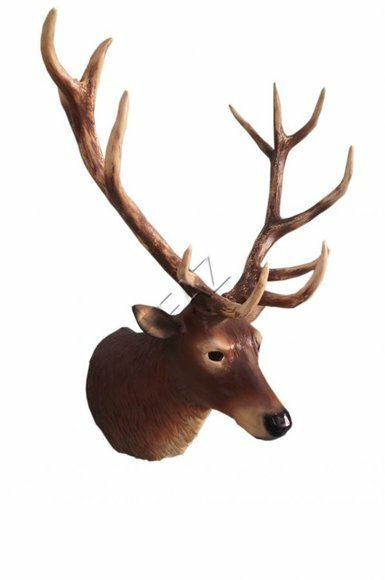 Decorative sculpture on a wall designed as brown deer head with long horns 125x80cm C558