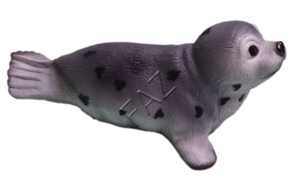 Decorative garden sculpture designed as motley grey colored baby seal 20x48x25cm