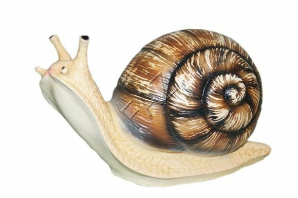 Decorative sculpture designed as original brown white colored motley snail 18x32cm