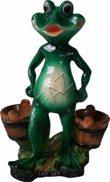 Gloss bright green colored frog sculpture with 2-buckets c623