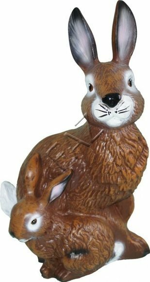 Motley dark brown colored decorative garden sculpture of rabbit & bunny 38x25cm c649