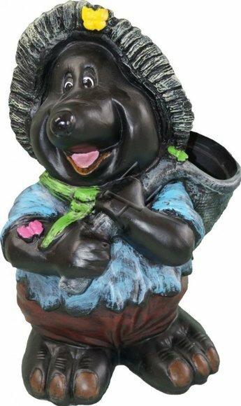 Decorative sculpture designed as black colored happy mole fisher 47cm height