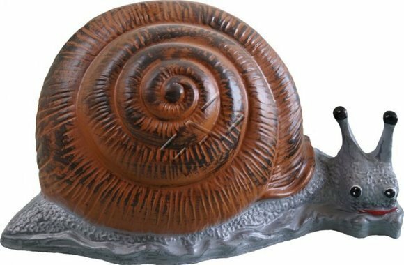 Decorative sculpture designed as dark brown grey colored smiling snail 26x47cm