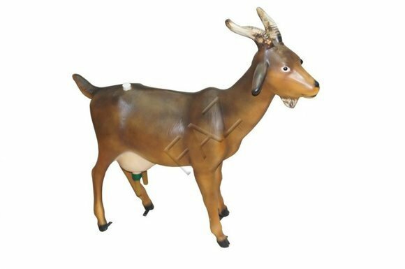 Garden decorative sculpture designed as motley brown colored goat with a cork 110x122x32cm