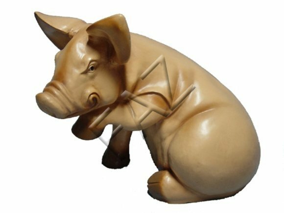 Decorative sculpture designed as light pink colored angry pig 54x53cm