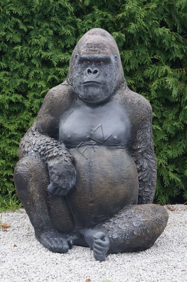 Motley black colored decorative garden massive sculpture of sitting gorilla 120x90cm