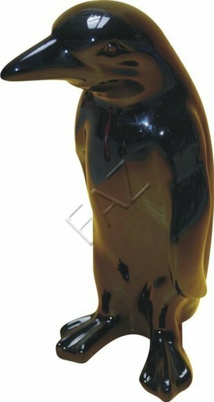 Full gloss dark black colored decorative garden sculpture designed as standing penguin 42x21x18cm