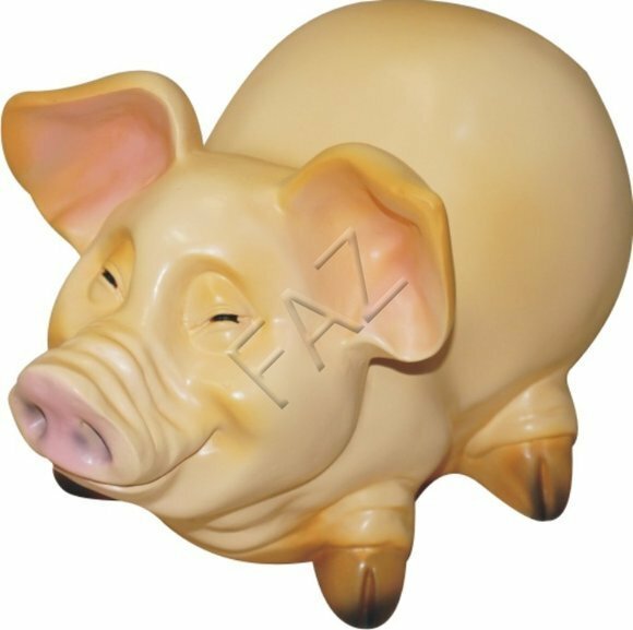 Decorative sculpture designed as light pink colored smiling piglet 18x29cm