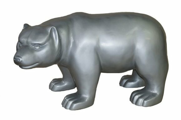 Decorative garden sculpture designed as full dark grey colored bear 60x103x56cm