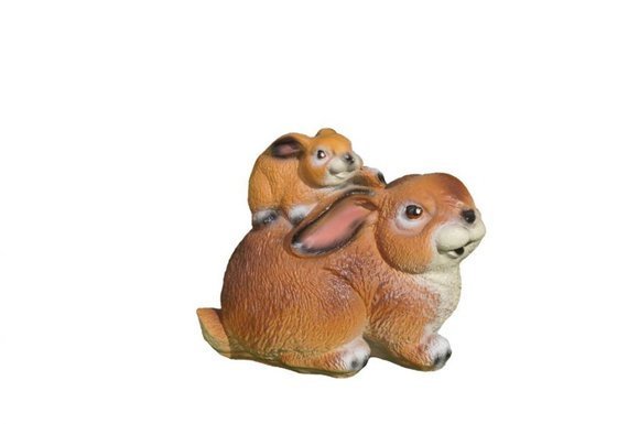 Light brown colored decorative sculpture of rabbit & bunny 20cm height c865