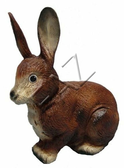 Decorative sculpture designed as motley brown beige colored sitting rabbit 35x28cm c88