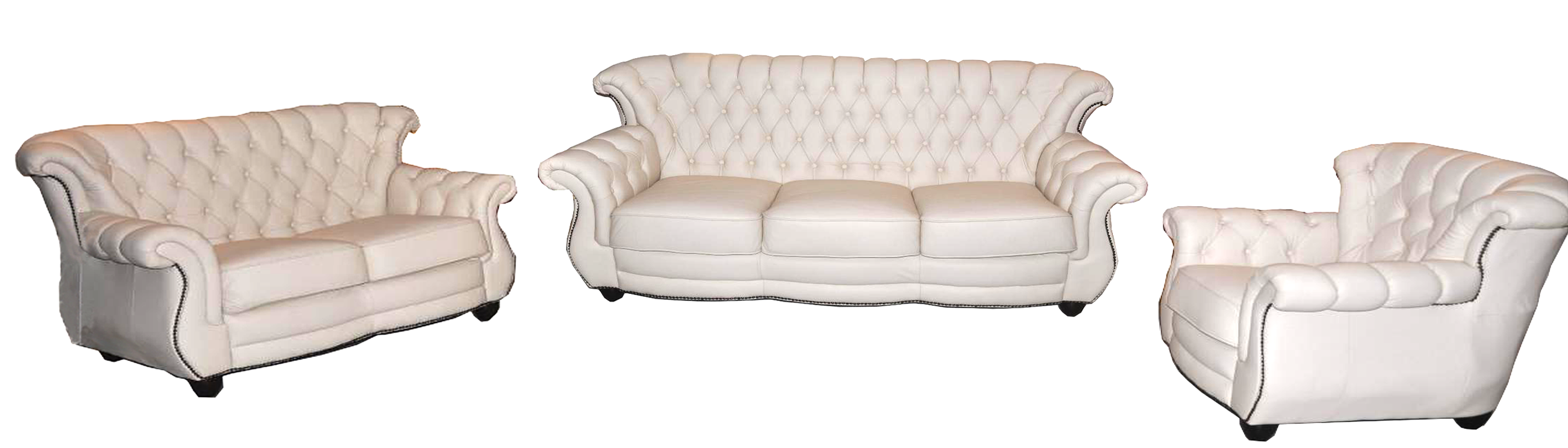 Chesterfield Sofa Set 3+2+1 Seaters Faux Leather White Comfortable Couches New