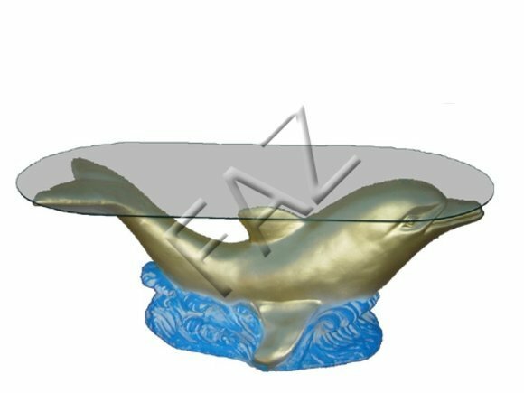 Oval glass coffee table with a dolphin decorative sculpture 45cm