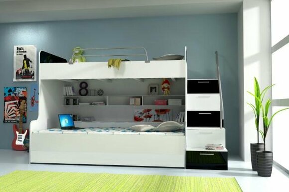 Bunk Bed Double Bed Bunk Bed Beds B003 RAJ2 3-Piece White/White